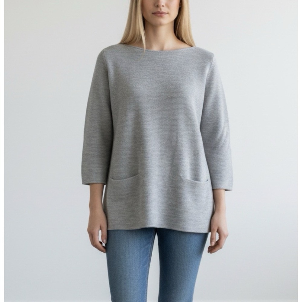 COS Gray 100%‎ Wool Knit Tunic Sweater Front Pockets Minimalist Quiet Luxury S